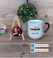 Paramedik Kupa Bardak Beyaz ve Fotoğraflı Ahşap Anahtarlık Hediye (Model 10)