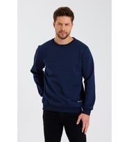 Siyah Bisiklet Yaka Etiket Detaylı İçi Pamuklu Erkek Sweatshirt (Lacivert)