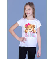 Toontoy Kız Çocuk Ayıcıklı Sıng Baskılı Tişört (Beyaz)