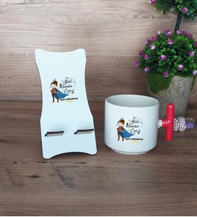 Kadın İngilizce Öğretmeni Hediye Sepeti Kupa Bardak T Kulplu ve Ahşap Telefon Standı Öğretmenler Günü Hediyesi (Model 1)