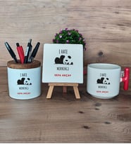 Sevimli Panda Hediye Sepeti Kupa Bardak T Kulplu, Kalemlik ve Dekoratif Taş Arkadaşa Hediye (Model 1)