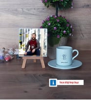 Doğum Günü Hediyesi Fotoğraflı Dekoratif Taş, Ahşap Altlıklı Türk Kahvesi Fincanı Hediye (Model 2)