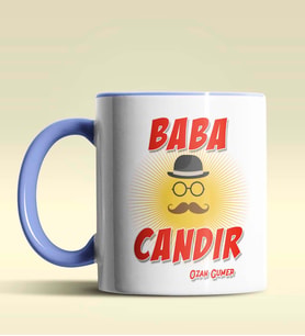 Kişiye Özel Baba Candır Tasarımlı Siyah Kupa Bardak (Mavi)