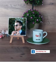 Savcı Fotoğraflı Dekoratif Taş, Ahşap Altlıklı Türk Kahvesi Fincanı Hediye (Model 9)
