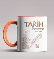 Kişiye Özel Tarih Öğretmeni Tasarımlı Siyah Renk Kupa Bardak 3 (Turuncu)