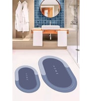 EVDEYA Dijital Baskılı Yıkanabilir Home Yazılı İkili Oval Banyo Paspası Klozet Takımı, OKLOZET-3-GRİ, (Mavi)