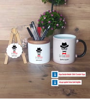 En Cool Baba Hediye Sepeti Kalemlik, Kupa Bardak Sihirli, Ahşap Anahtarlık Hediye Babaya Hediye (Model 1)