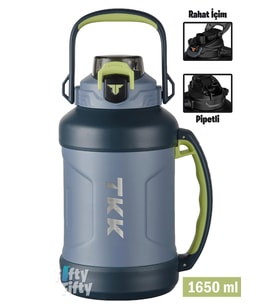 TKK 1650 ML Profesyonel Kamp Matarası/Çelik Termos Çift Kullanım Pipetli/Rahat İçim 12/24 Yalıtım -20281650  (Mavi)