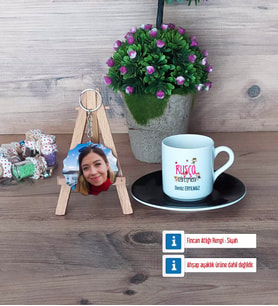 Rusça Öğretmeni Türk Kahvesi Fincanı Ahşap Altlıklı ve Fotoğraflı Ahşap Anahtarlık Hediye (Model 7)