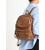 Y.S.Deri Mini Boy Kadın Sırt Çantası Vegan Deri Bayan Sırt Çantası 27*20 Cm Yumuşak Doku Çok Cepli (Taba)