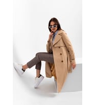Pastelastore %100 Pamuk Gabardin Uzun (110cm) Astarlı Kemerli Kadın Trençkot 1111 (Açık Bej)