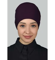 Kadın Pratik Dikişsiz Bağcıklı Kaymayan Tesettür Penye Bone (Mürdüm)