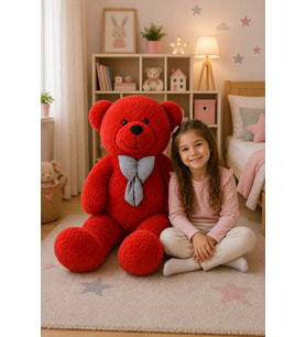 125 cm Papyonlu Şaşkın Pelüş Ayıcık (Kırmızı)