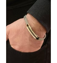 319L Çelik Erkek Bileklik Balıksırtı Kordon Silver Renk atmaz Kararmaz 22 cm (Siyah - Gümüş)