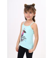Toontoy Kız Çocuk Deniz Kızı Baskılı Pul İşlemeli Atlet (Mint Yeşili)