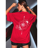Unisex Pusula Baskılı T-shirt (Kırmızı)