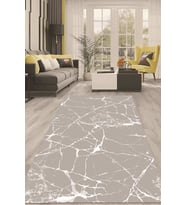 Dijital Kaymaz Taban Yıkanabilir Modern Renkli Salon Halısı Mutfak Halısı Yolluk ND-HT-415 (Beyaz-Gri)