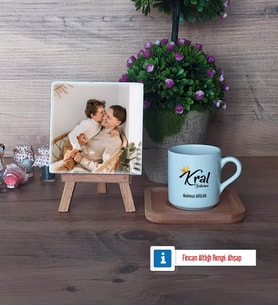 Kral Babam Babaya Hediye Fotoğraflı Dekoratif Taş, Ahşap Altlıklı Türk Kahvesi Fincanı Hediye (Model 1)