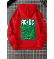 Unisex Ac Dc Baskılı Kapüşonlu Sweatshirt (Kırmızı)