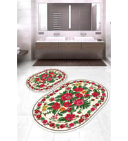 Dijital Baskılı Kaymaz Taban Yıkanabilir Oval 2'li Klozet Takımı Banyo Paspası NOKZ-HY-1273 (Kırmızı)