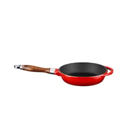 Lava Döküm Yuvarlak Kızartma Tavası Döküm Demir Sök - Tak Ahşap Sap Çap(Ø)24cm (Kırmızı)