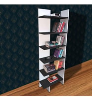6 Raflı Köşe Kitaplık Dekoratif Köşe Kitaplığı TLPK03S (Beyaz - Antrasit)