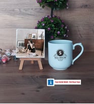 Baş Harf ve İsim Soyisim Fotoğraflı Dekoratif Taş, Kupa Bardak Beyaz Hediye (Model 5)