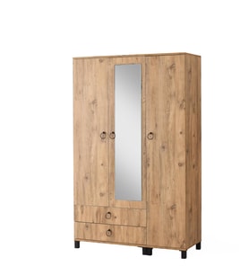 3 Kapılı 2 Çekmeceli Gardrop Aynalı Elbise Dolabı 120x46x189cm (Ceviz)