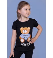 Toontoy Kız Çocuk Ayıcık Baskılı Tişört (Siyah)