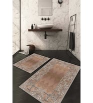 Dijital Baskılı Kaymaz Taban Yıkanabilir 2'li Klozet Takımı Banyo Paspası NDKZ-HT-526 (Kahverengi)