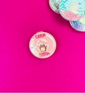Motto Tasarımlı Oval Ayna (Pembe)