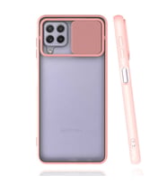 Galaxy A22 4G Kılıf Lensi Sürgülü Kamera Koruyucu Kılıf (Pembe)