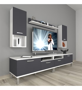 Decoraktiv Eko 5220da Mdf Krom Ayaklı Tv Ünitesi Tv Sehpası (Beyaz - Antrasit)