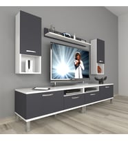 Decoraktiv Eko 5220da Mdf Krom Ayaklı Tv Ünitesi Tv Sehpası (Beyaz - Antrasit)