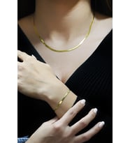 Kadın İtalyan Yassı Kolye & Bileklik Takım (Gold)