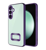 Samsung Galaxy A35 Kılıf Logo Yeri Açık Kamera Lens Önü Korumalı Renkli Kenarlı Şeffaf Silikon (Mor)