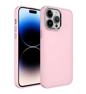 Uyumlu Model Apple iPhone 13 Pro Max Kılıf Metal Çerçeve Lansman Silikon Kapak (Pembe)