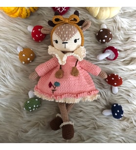 Amigurumi isme özel oyuncak geyik (Pembe)