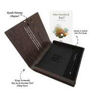 Kişiye Özel Kitap Ajanda Kalem Seti (Kitap Formunda Ahşap Kutulu) (Beyaz)