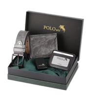 Polo Air Kutulu Erkek Spor Çakmak Kemer Cüzdan Kartlık Seti CM-08 (Gri)
