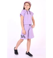 Toontoy Kız Çocuk Yazı Baskılı Şortlu Takım (Lila)