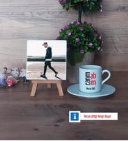 Abiye Hediye Fotoğraflı Dekoratif Taş, Ahşap Altlıklı Türk Kahvesi Fincanı Hediye (Model 2)