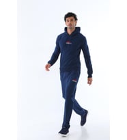 Erkek Sweat Kapüşonlu İki İplik Armalı Eşofman Takımı - 7627 (Açık Lacivert)