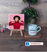 Odyolog Fotoğraflı Dekoratif Taş, Ahşap Altlıklı Türk Kahvesi Fincanı Hediye (Model 1)