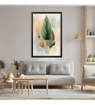 Tekli Ahşap Lamine Çerçeveli Mdf Tablo Oval Şekil ve Yaprak (Siyah)
