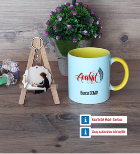 Avukat Kupa Bardak Beyaz ve Fotoğraflı Ahşap Anahtarlık Hediye (Model 7)