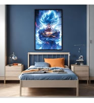 Metal Çerçeveli Temperli Cam Tablo Dragon Ball Goku Portresi (Siyah)