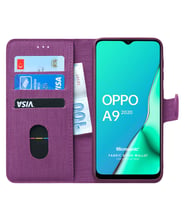 Microsonic Oppo A9 2020 Kılıf Fabric Book Wallet (Mor)