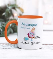 Bilgisayar Öğretmeni Tasarımlı Kişiye Özel Kupa Bardak (Turuncu)