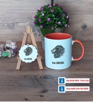 Aslan Kupa Bardak Kırmızı ve Ahşap Anahtarlık Hediye (Model 12)